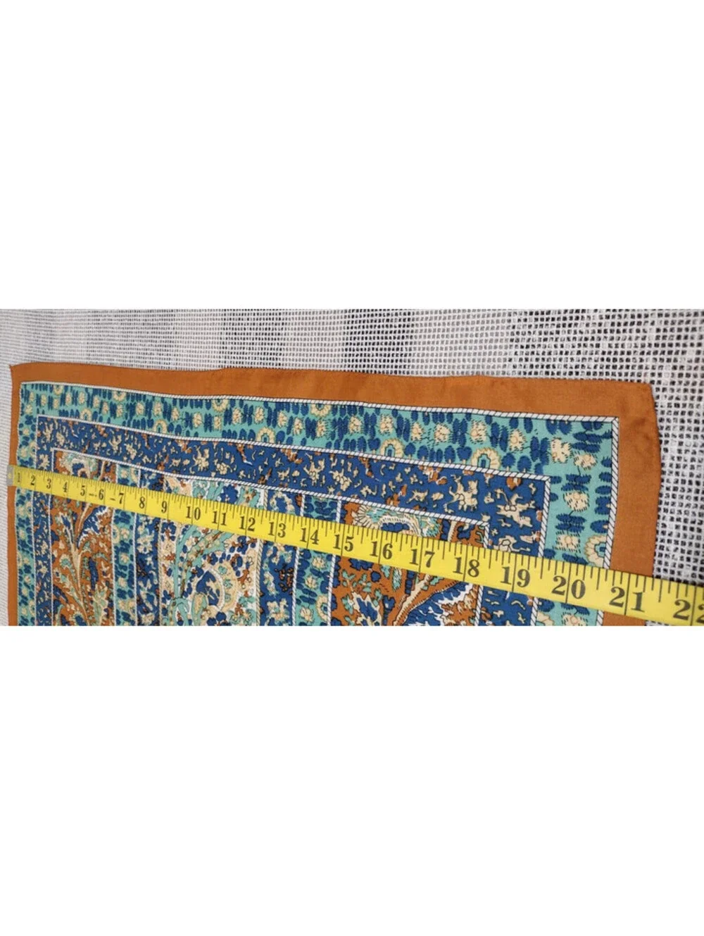 Vintage 60s 1970s Boho Scarf Wild Paisley Brown Blue Silk Blend 21 x 21 about